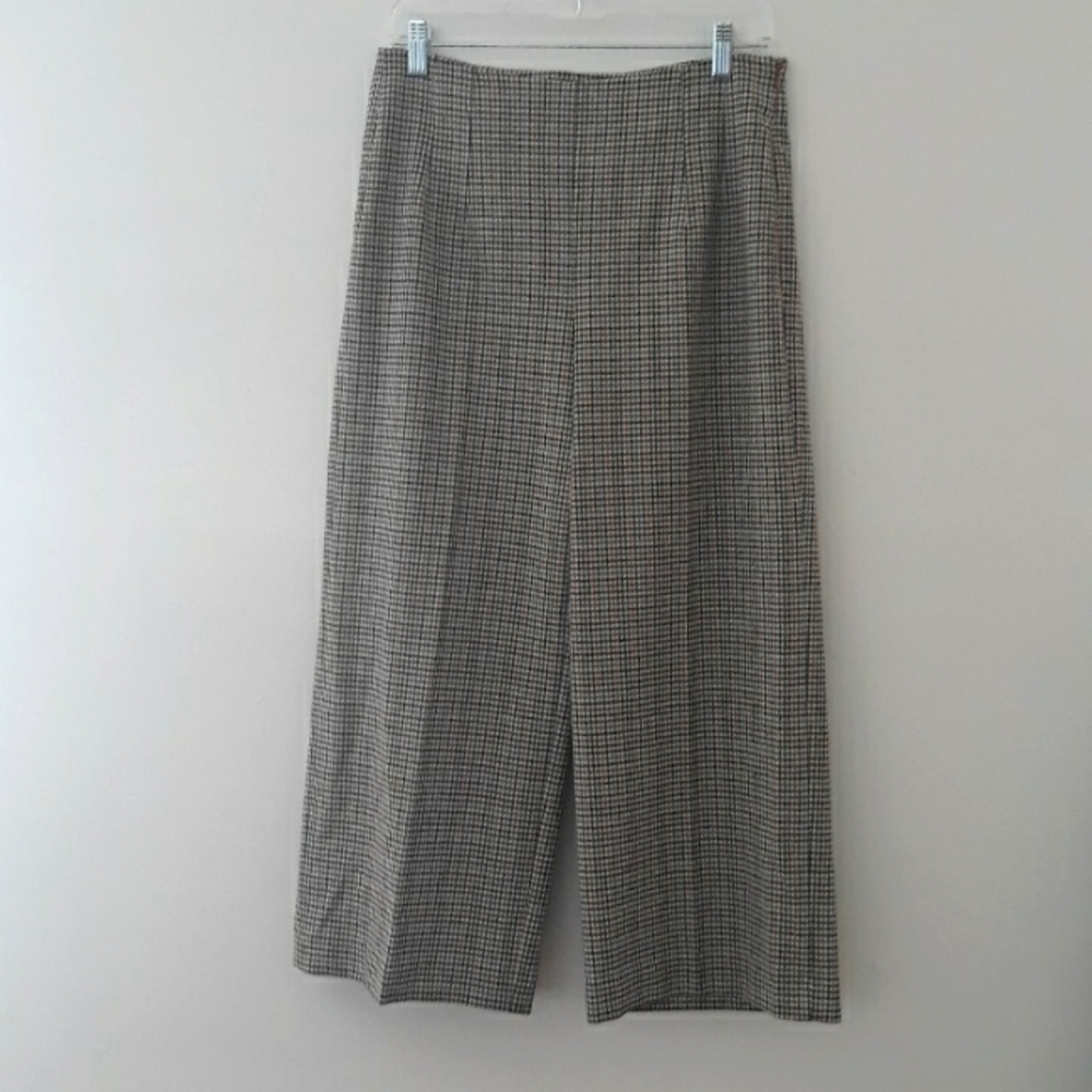 Loft Curvy Plaid Print Wide Leg Cropped Pants #0796